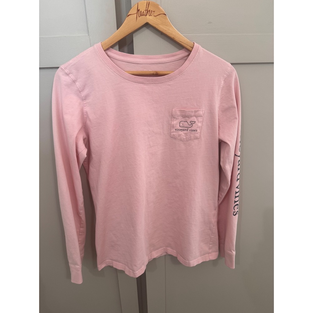 Vineyard Vines Womens Pink Long Sleeve Whale Logo Pocket T-Shirt Cotton Tee